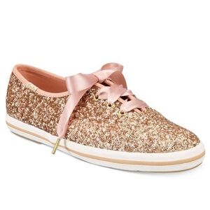 Kate Spade x Keds Rose Gold Glitter Sneakers Satin Ribbon Laces | Women’s